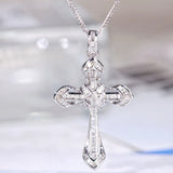 Silver Cross Pendant Choker Necklaces with Zircon Crystal