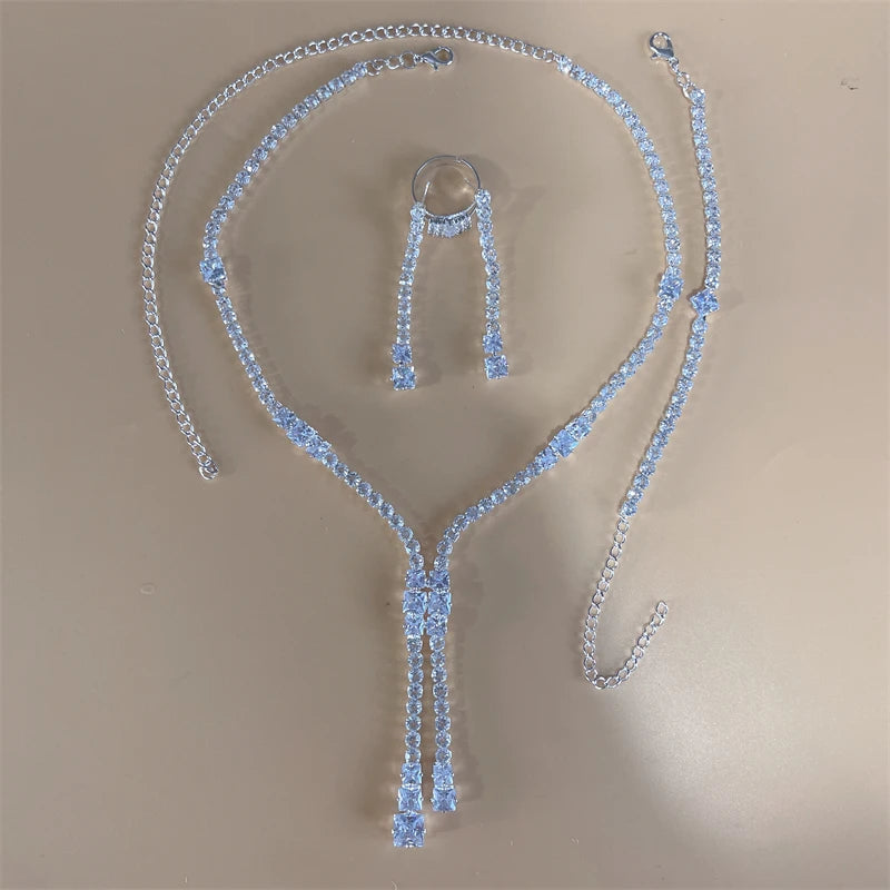 Silver Crystal Tassel Jewelry Set for Women