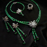 Silver Green CZ Bowknot Jewelry Set For Lady