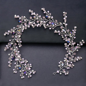 Silver Pink Rhinestone Pearl Headband Bridal Hairbands
