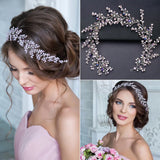 Silver Pink Rhinestone Pearl Headband Bridal Hairbands