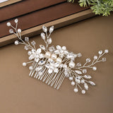 Silver Hairpin Pearl Rhinestone Wedding Hair Comb Women Hair Clips Flowers