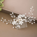 Silver Hairpin Pearl Rhinestone Wedding Hair Comb Women Hair Clips Flowers