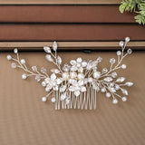 Silver Hairpin Pearl Rhinestone Wedding Hair Comb Women Hair Clips Flowers