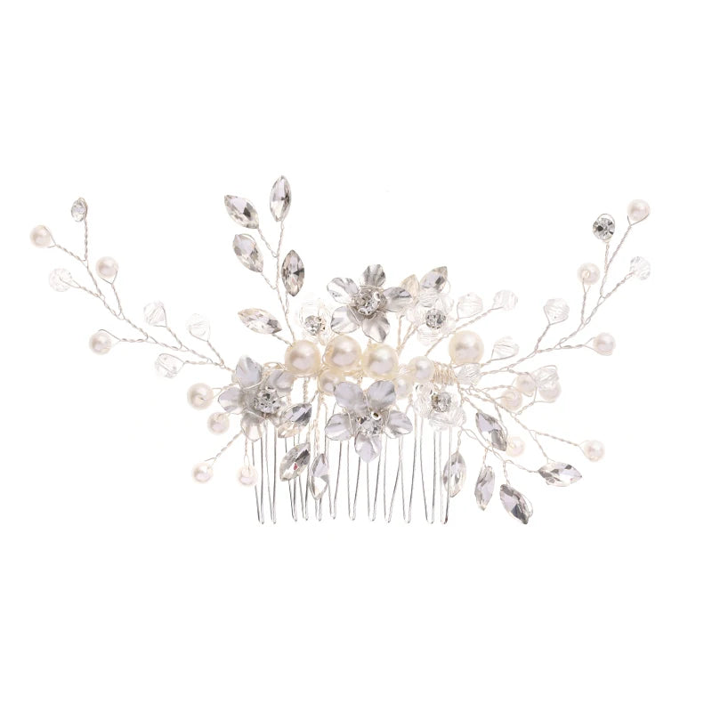 Silver Hairpin Pearl Rhinestone Wedding Hair Comb Women Hair Clips Flowers