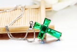 Zircon Cross Emerald Pendant Necklace Charm Party Jewelry Gift