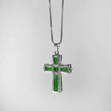 Zircon Cross Emerald Pendant Necklace Charm Party Jewelry Gift