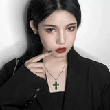 Zircon Cross Emerald Pendant Necklace Charm Party Jewelry Gift