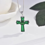 Zircon Cross Emerald Pendant Necklace Charm Party Jewelry Gift