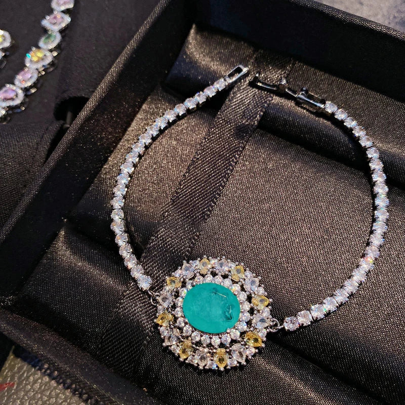 Paraiba Crystal Stone Zircon Chain Bracelet for Women