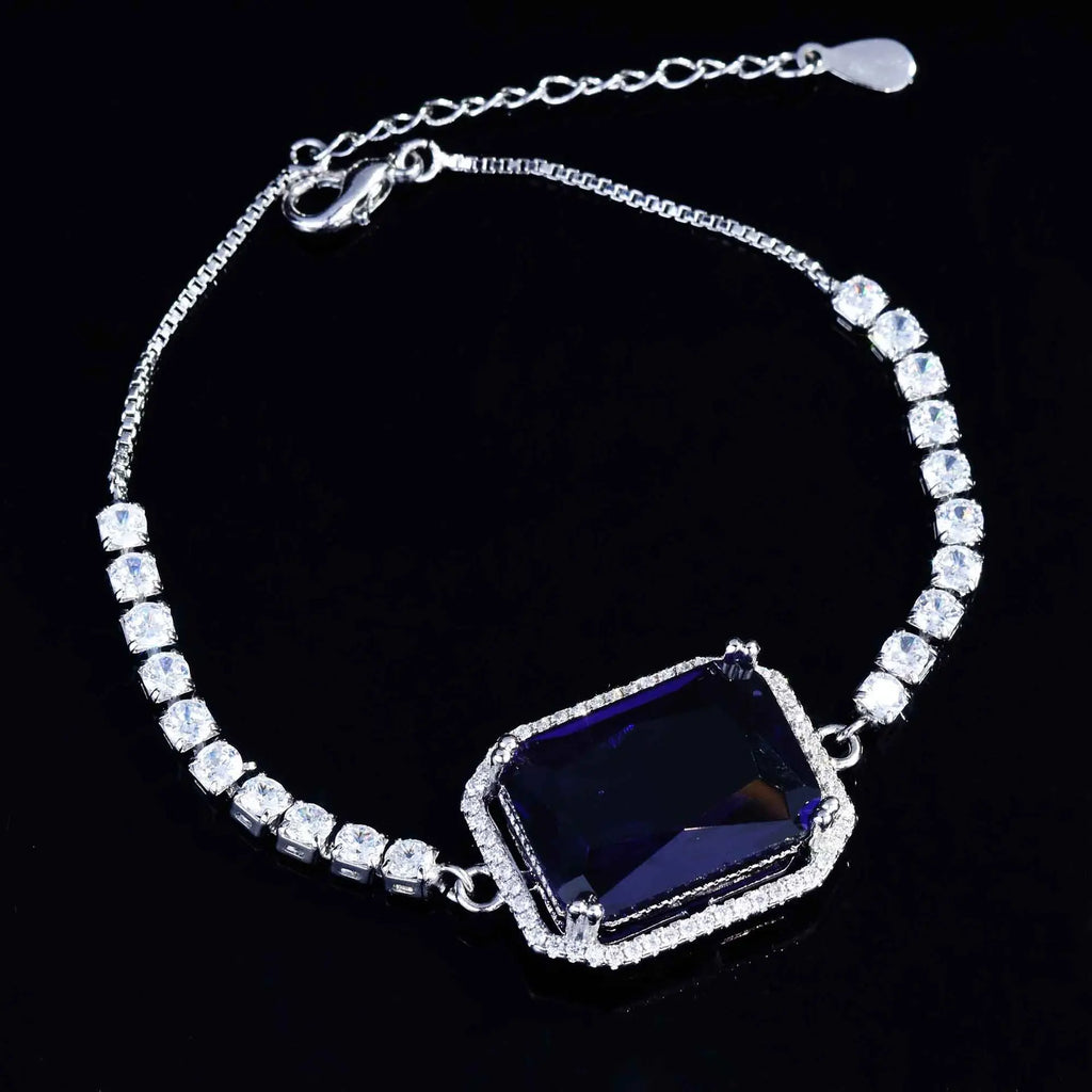 Zircon Charm Bracelet Silver Pink 16+3cm Chain