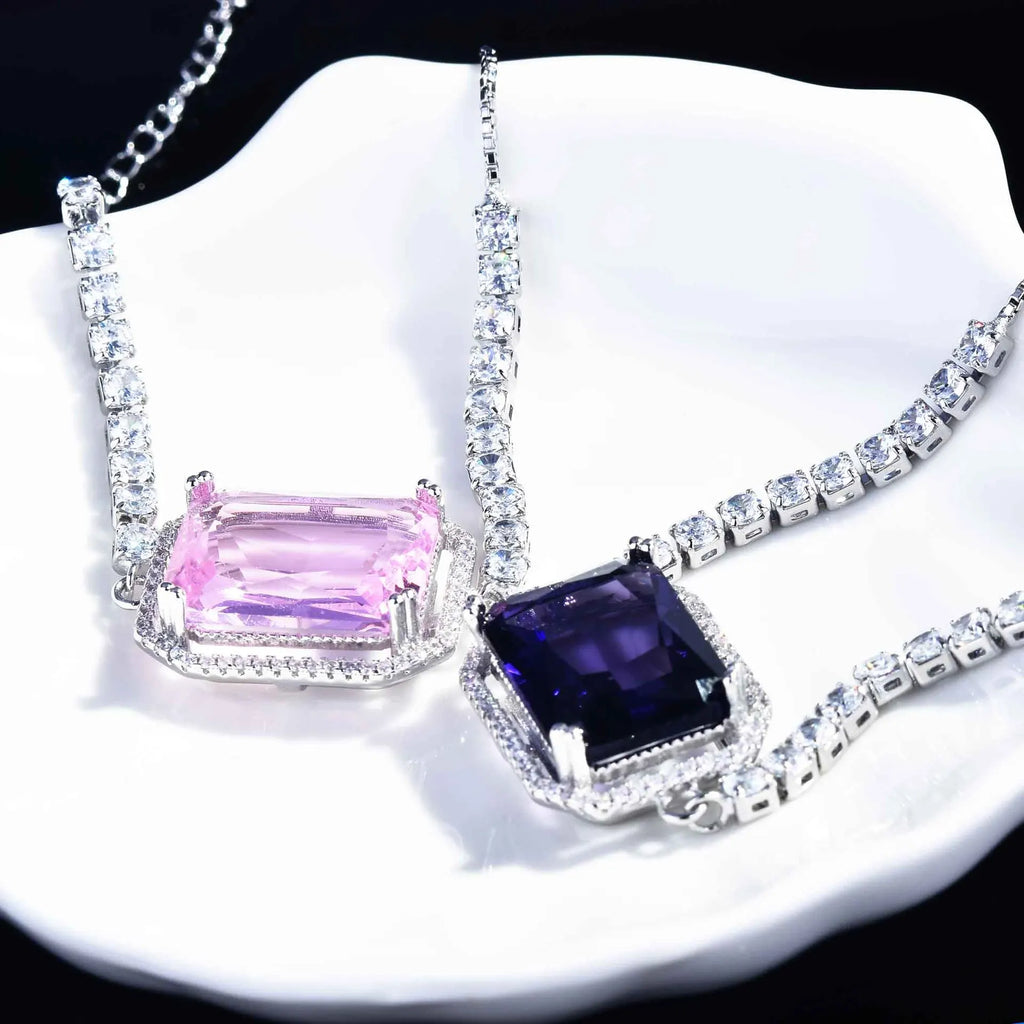 Zircon Charm Bracelet Silver Pink 16+3cm Chain