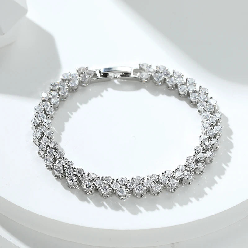 Roman Heart Bracelet for Women with Zircon Crystal Stones