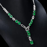 Silver Square Necklace with Emerald And Zircon