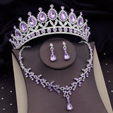 Silver Crystal Bridal Jewelry Set for Women Tiaras Crown Bride Necklace Earrings