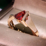 Geometric Crystal Red Champagne Stone Ring for Women