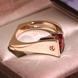 Geometric Crystal Red Champagne Stone Ring for Women