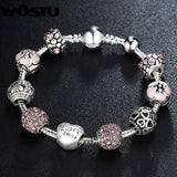 Heart Love Charm Crystal Beads Bracelet for Women DIY Jewelry
