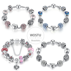 Heart Love Charm Crystal Beads Bracelet for Women DIY Jewelry