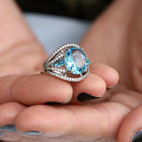 Silver Plated Oval Cut Sea Gems Crystal Wedding Ring Bridal Engagement Ring
