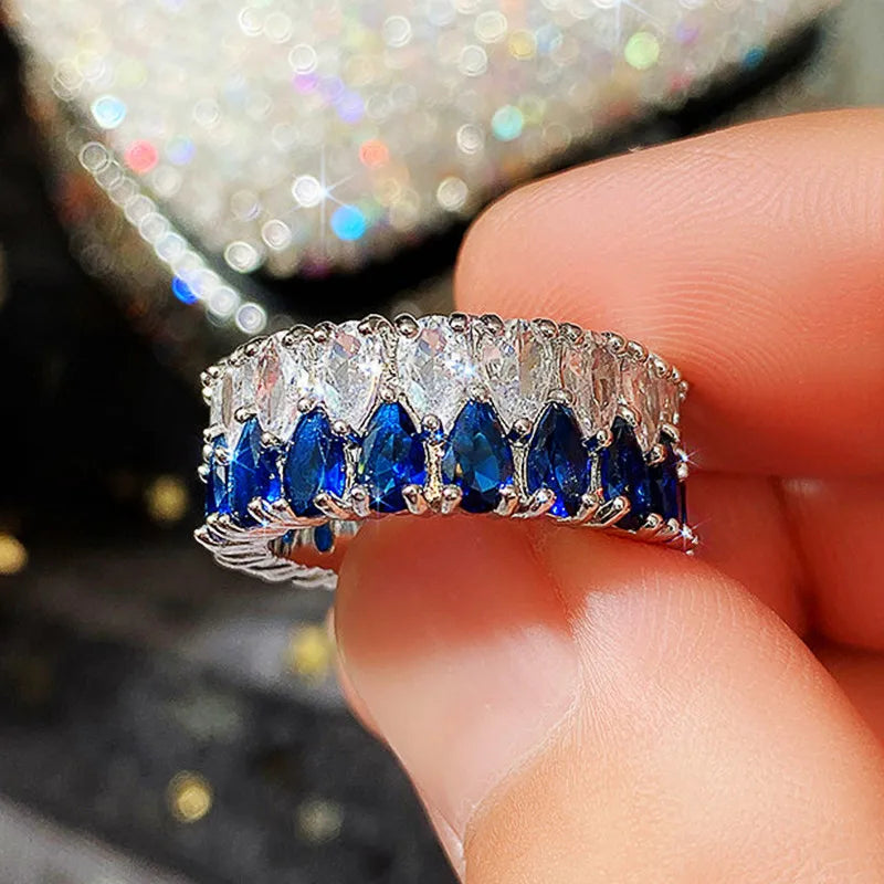 Women Wedding Rings Teardrop CZ Promise Ring Engagement Party Jewelry