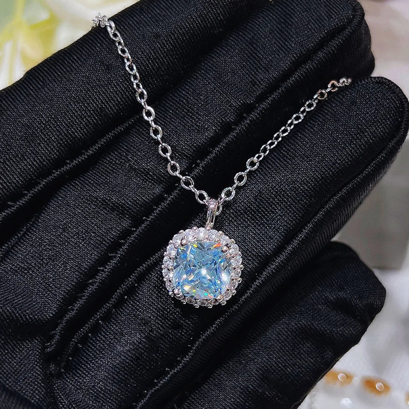 Aquamarine Jelly Bean Pendant Necklace 925 Stamp