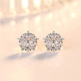 Small Flower Stud Earring Pink CZ Crystal Women Girls Kpop Minimalist Jewelry