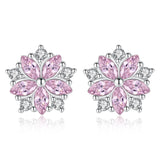 Small Flower Stud Earring Pink CZ Crystal Women Girls Kpop Minimalist Jewelry