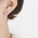 Pink CZ Flower Stud Earrings for Women Girls Kpop Crystal Earring