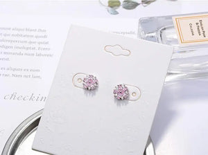 Pink CZ Flower Stud Earrings for Women Girls Kpop Crystal Earring