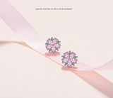 Pink CZ Flower Stud Earrings for Women Girls Kpop Crystal Earring