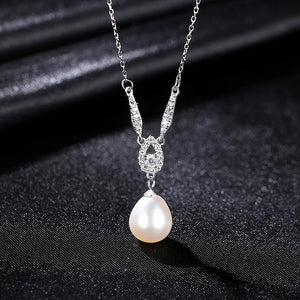 925 Sterling Silver Necklace Women Freshwater Pearl Pendant Clavicle Chain