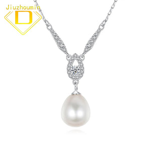925 Sterling Silver Necklace Women Freshwater Pearl Pendant Clavicle Chain