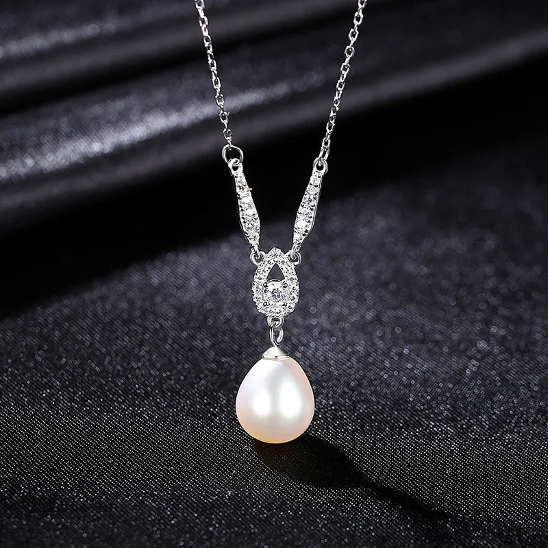 925 Sterling Silver Necklace Women Freshwater Pearl Pendant Clavicle Chain