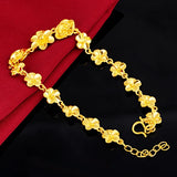18K Pure Flowers Bracelets Hand Chain for Women Birthday Bride Wedding