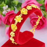 18K Pure Flowers Bracelets Hand Chain for Women Birthday Bride Wedding