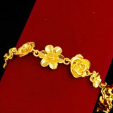 18K Pure Flowers Bracelets Hand Chain for Women Birthday Bride Wedding
