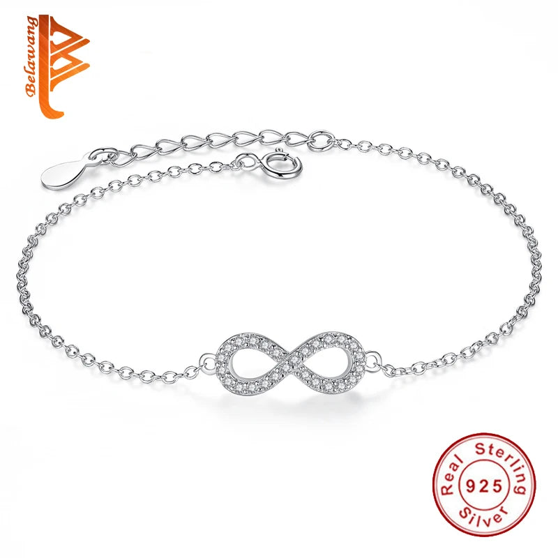 925 Sterling Silver Infinity Bracelet with Crystal Beads