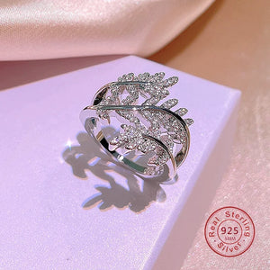 925 Silver Leaf Wedding Band Ring for Women - Big Gift, Love Silver Jewelry