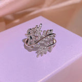 925 Silver Leaf Wedding Band Ring for Women - Big Gift, Love Silver Jewelry