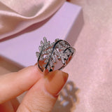 925 Silver Leaf Wedding Band Ring for Women - Big Gift, Love Silver Jewelry