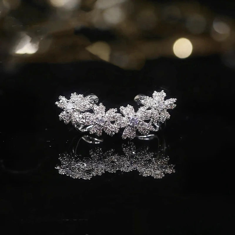 Crystal Flower Ear Bone Clip No Piercing Ear Cuffs for Women Wedding