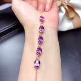 S925 Silver Purple Crystal Charms Bracelet Bridal Bangles for Women Wedding Gift