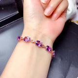 S925 Silver Purple Crystal Charms Bracelet Bridal Bangles for Women Wedding Gift