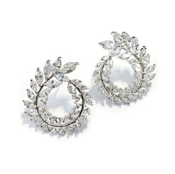 Marquise Cut Diamond Stud Earrings Olive Branch Design