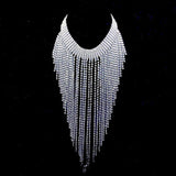 Sparkly Rhinestone Tassel Necklace Silver Crystal Bling Choker Wedding Bridal