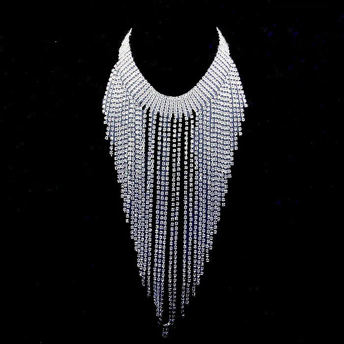Sparkly Rhinestone Tassel Necklace Silver Crystal Bling Choker Wedding Bridal