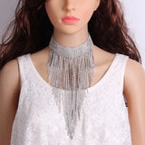Sparkly Rhinestone Tassel Necklace Silver Crystal Bling Choker Wedding Bridal