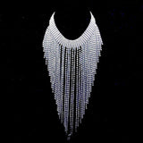 Sparkly Rhinestone Tassel Necklace Silver Crystal Bling Choker Wedding Bridal