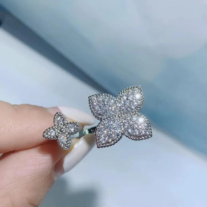 Square Flower Stackable Rings CZ Finger Ring Bohemian Beach Jewelry
